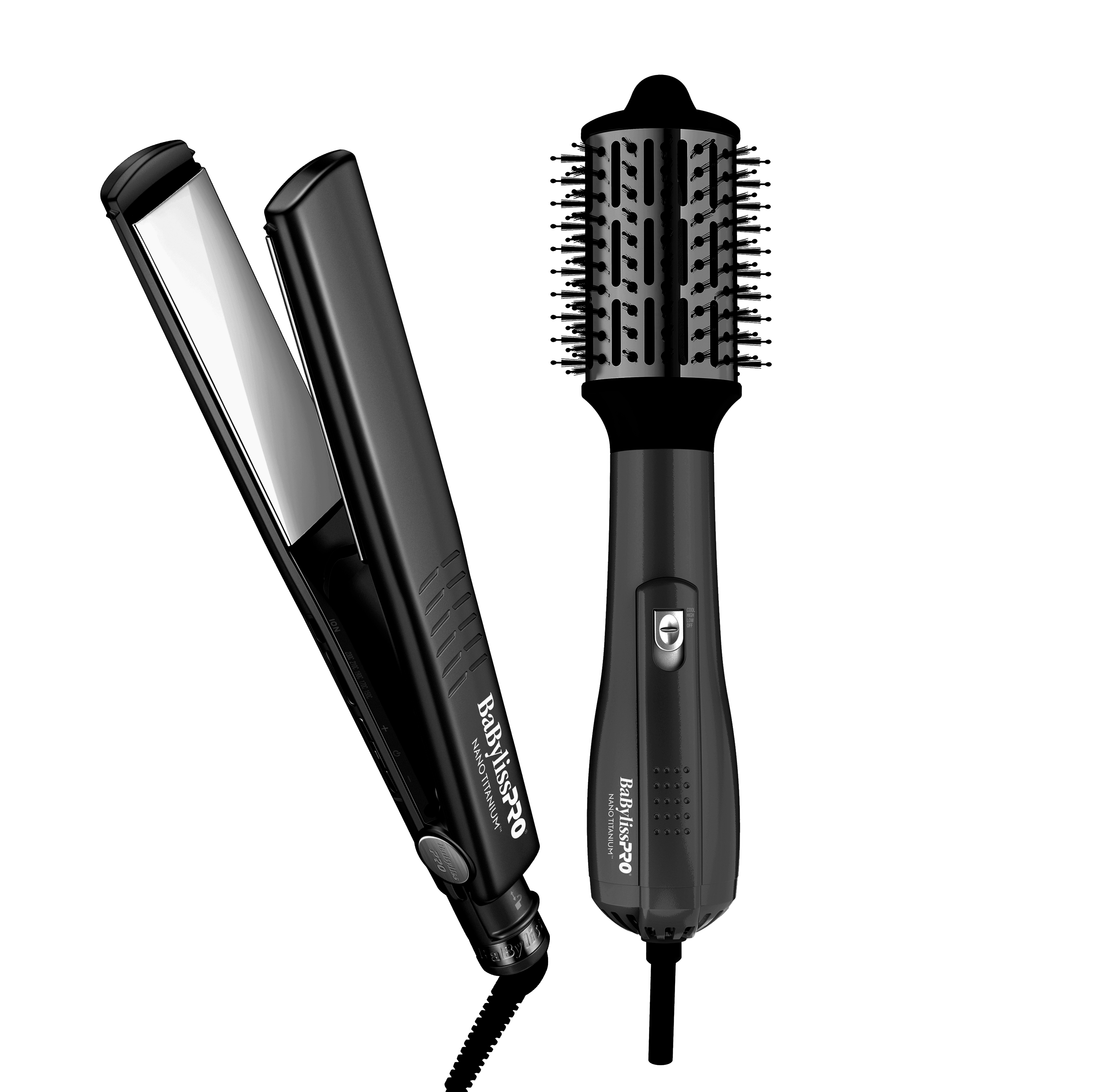 BaBylissPRO Combo Cepillo de Aire 2.5" + Alaciadora Doble Iónica 1 1/4" Matte Black – Edición Especial