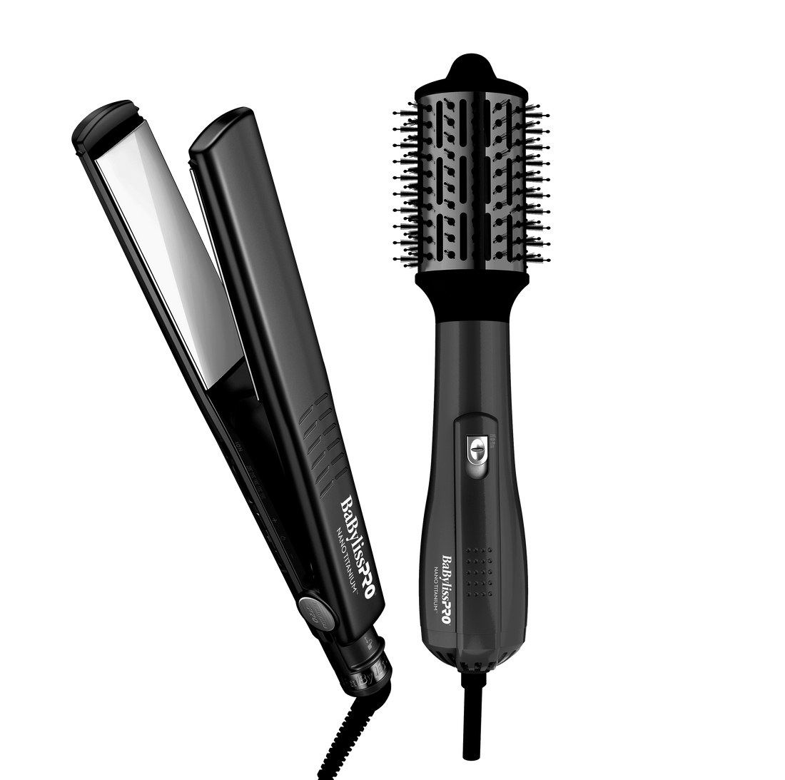 BaBylissPRO Combo Cepillo de Aire 2.5" + Alaciadora Doble Iónica 1 1/4" Matte Black – Edición Especial