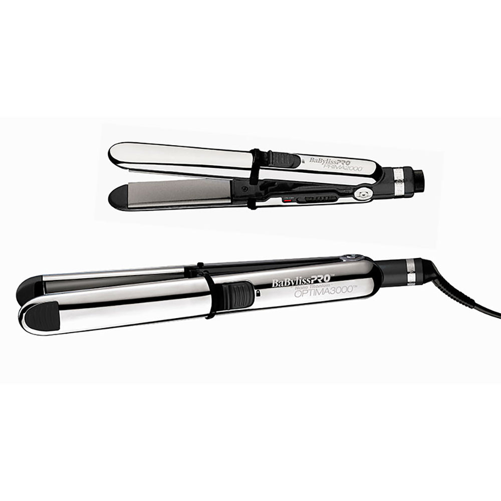 BaBylissPRO Combo Alaciadora Óptima 3000 y Ópitma Mini 2000 – Color Plateado con Negro