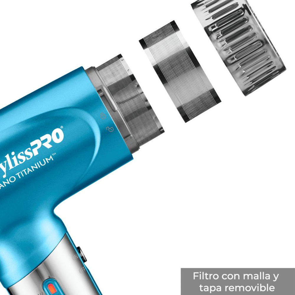 Secadora Profesional BabylissPRO Nano Titanium 1400W Azul con Difusor y Accesorios