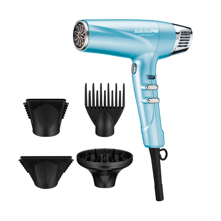 BaBylissPRO Secadora Profesional Nano Titanium- 1600W con 4 Cabezales Intercambiables