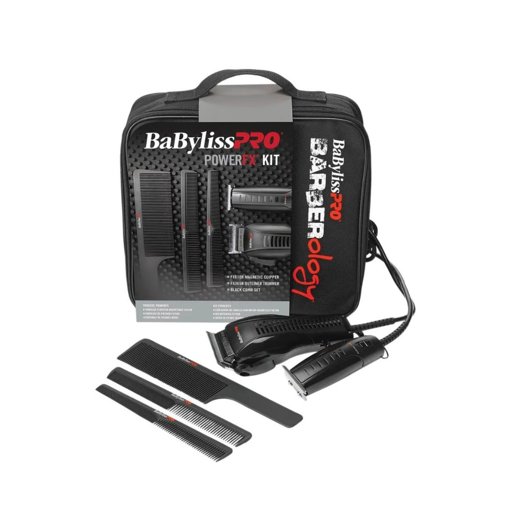 BaBylissPRO Kit de Barbería Profesional Power FX Clipper y Trimmer- Color Negro
