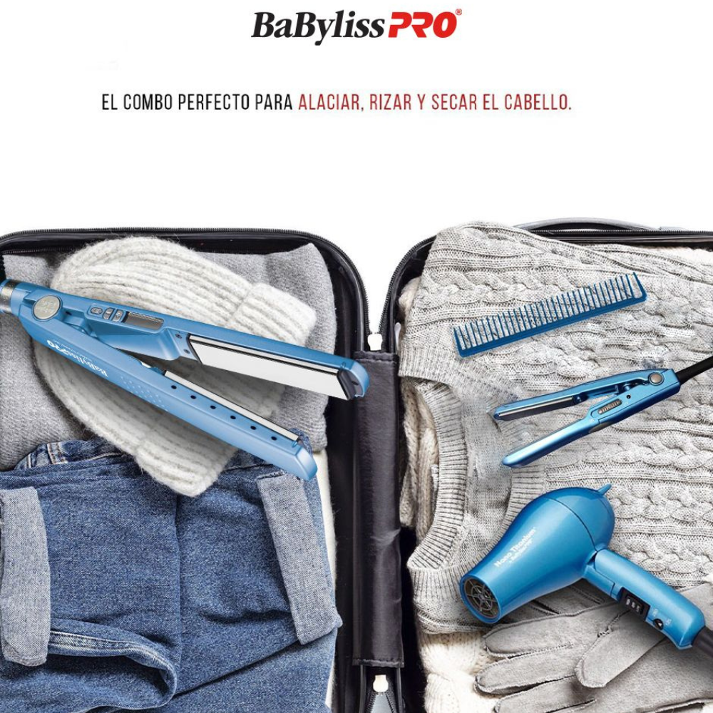 BaBylissPRO Combo de Viaje Alaciadora y Secadora Mini Nano Titanium