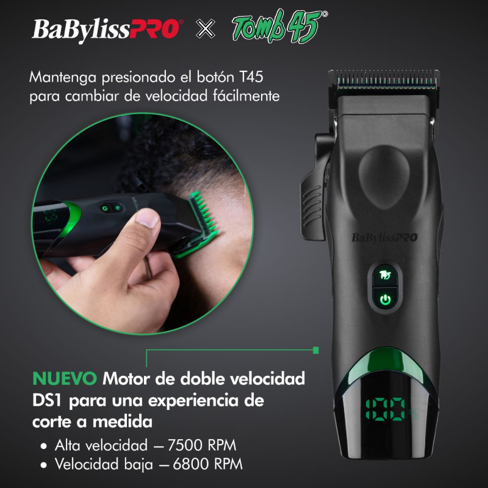 BaBylissPRO Clipper Tomb45 Potencia Personalizada con Pantalla Indicadora de Batería - Color Negro