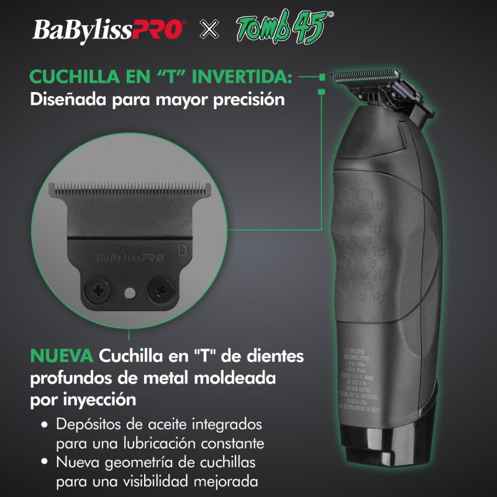 BaBylissPRO Clipper Tomb45 Potencia Personalizada con Pantalla Indicadora de Batería - Color Negro