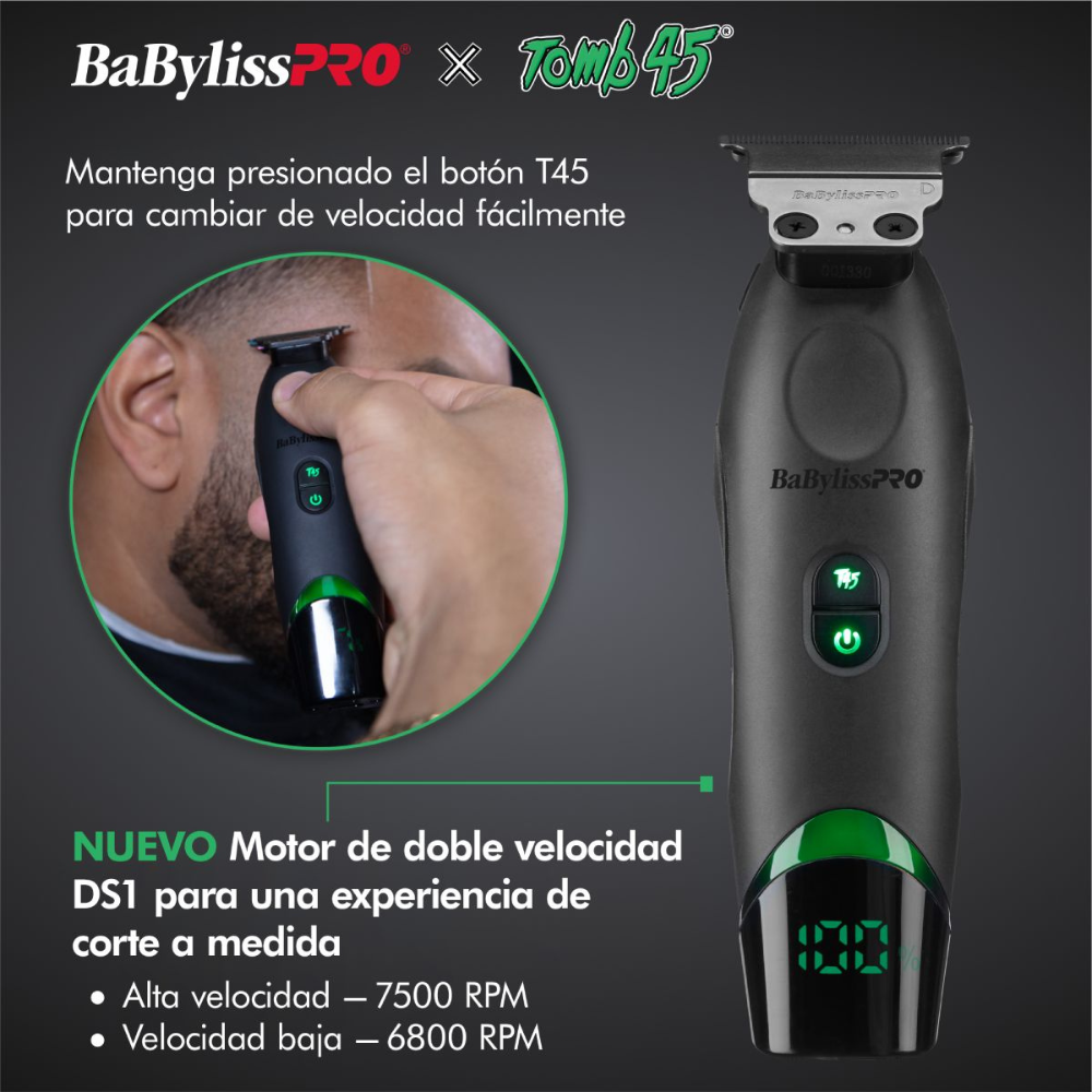 BaBylissPRO Trimmer Tomb45 con Indicador Digital de Carga- Color Negro