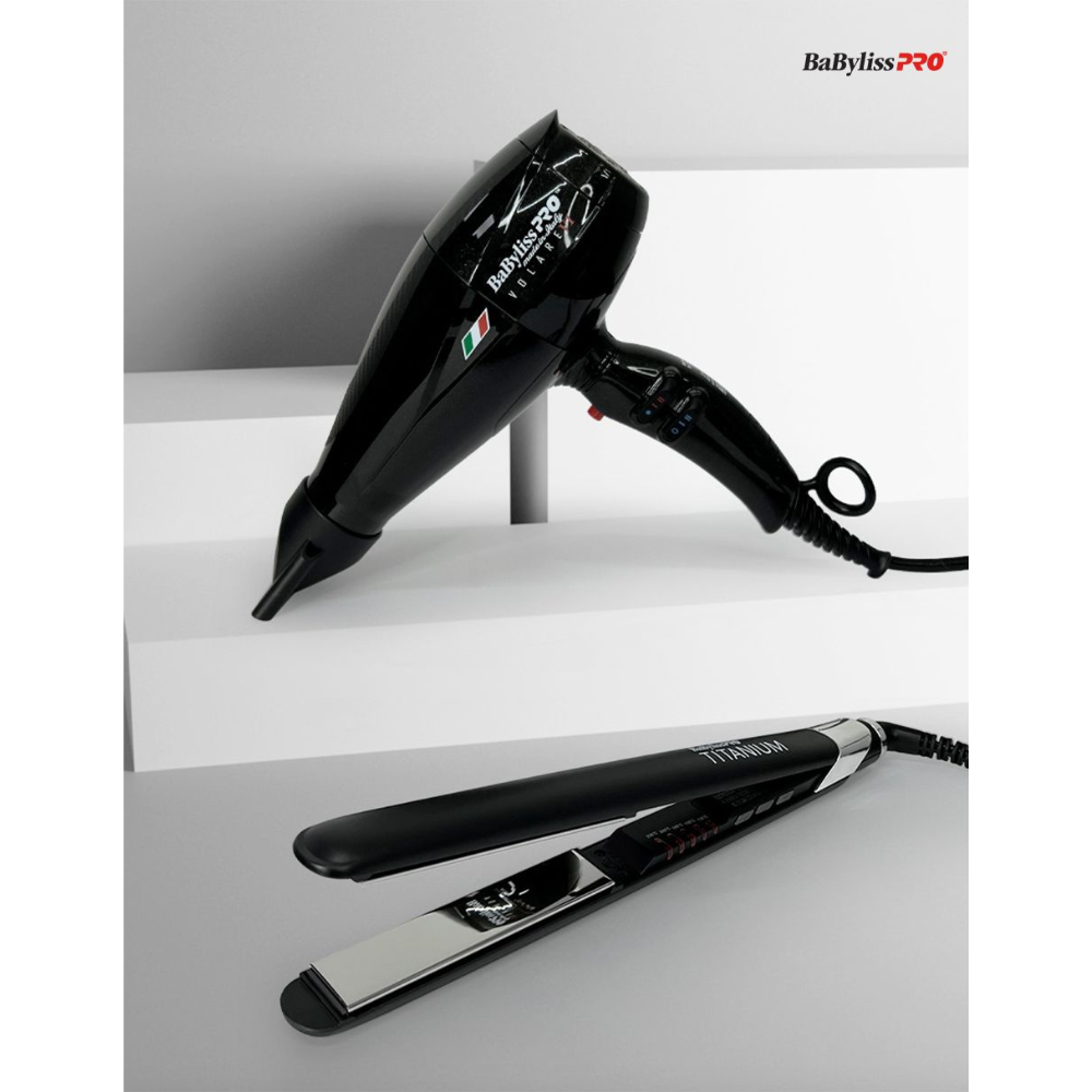 BaBylissPRO Combo Volare: Secadora 2000W + Alaciadora Nano Titanium - Color Negro