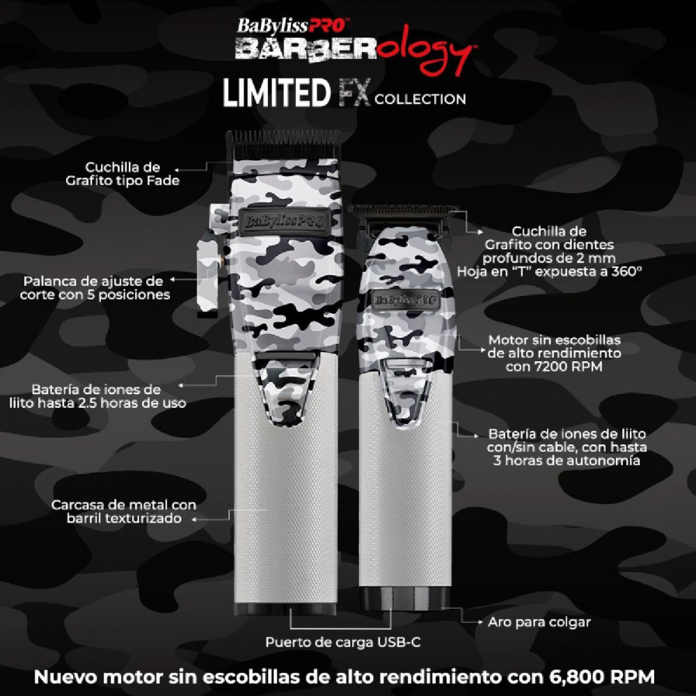 BaBylissPRO Combo Limited FX Clipper + Trimmer – Diseño Camuflajeado