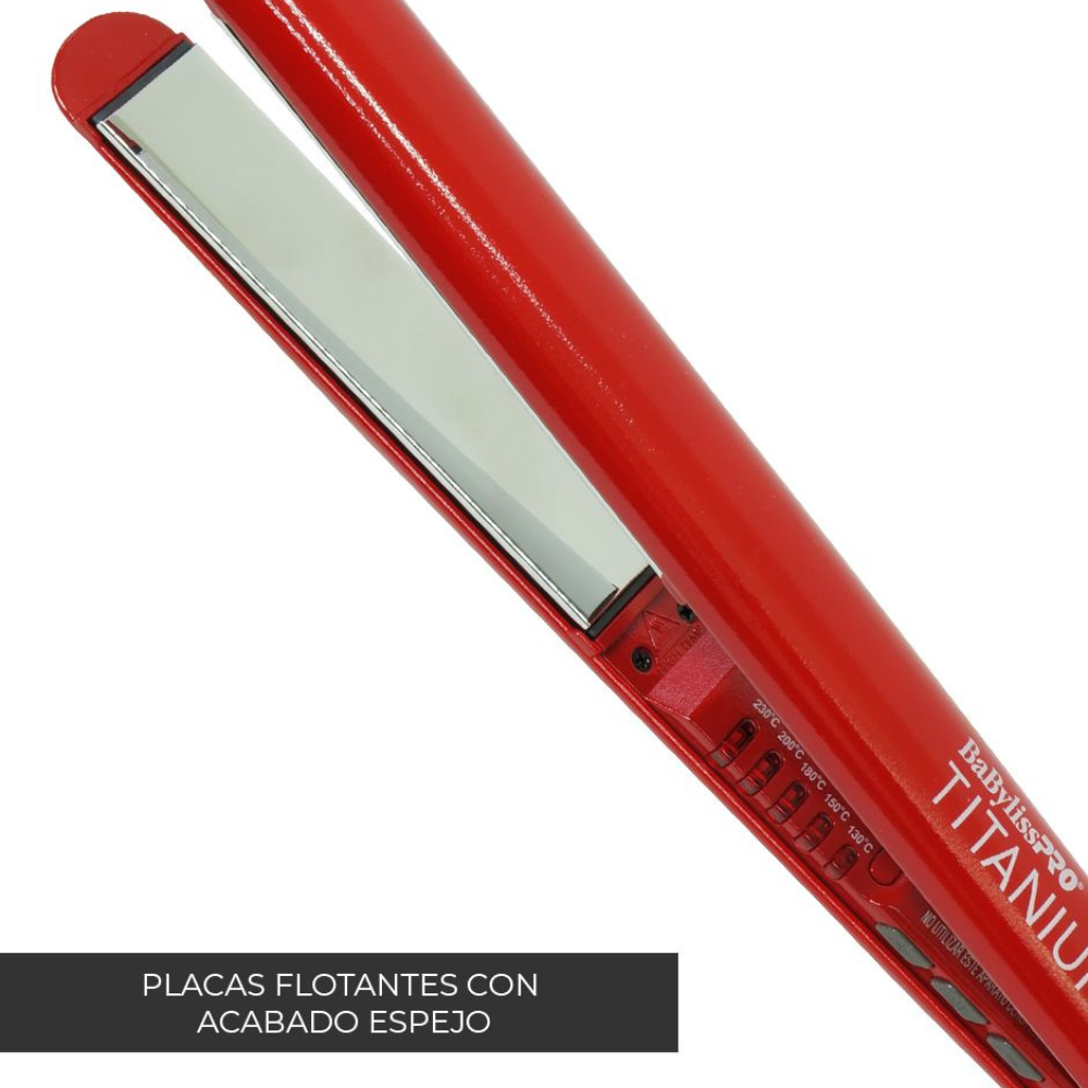 BaBylissPRO Alaciadora Titanium 1" Brillo Espejo y Suavidad Extrema - Color Rojo