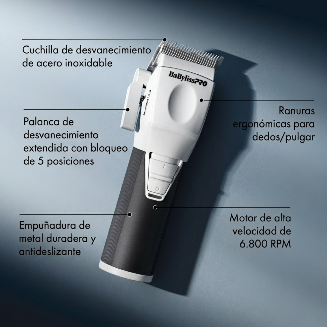 BaBylissPRO Clipper CoreFX Gris – Potencia y Control Profesional
